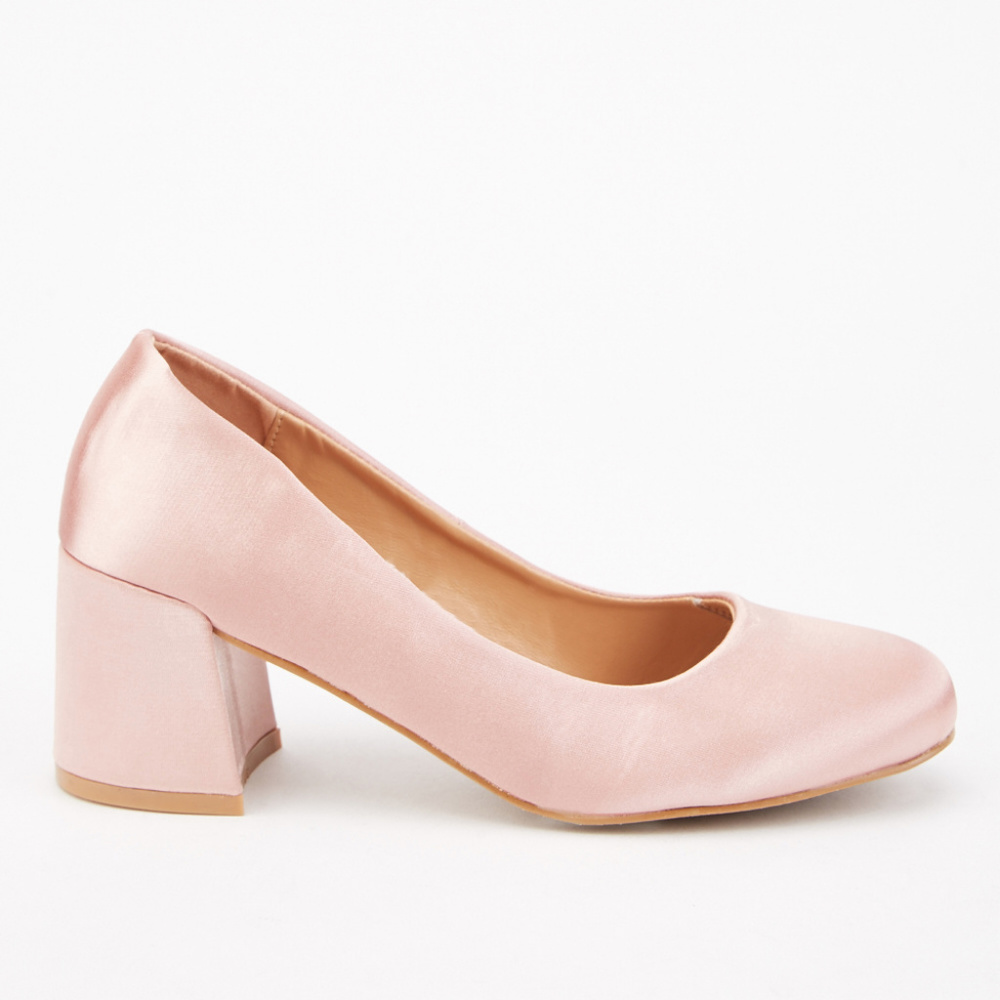 Sateen Block chuunky Heel Pumps